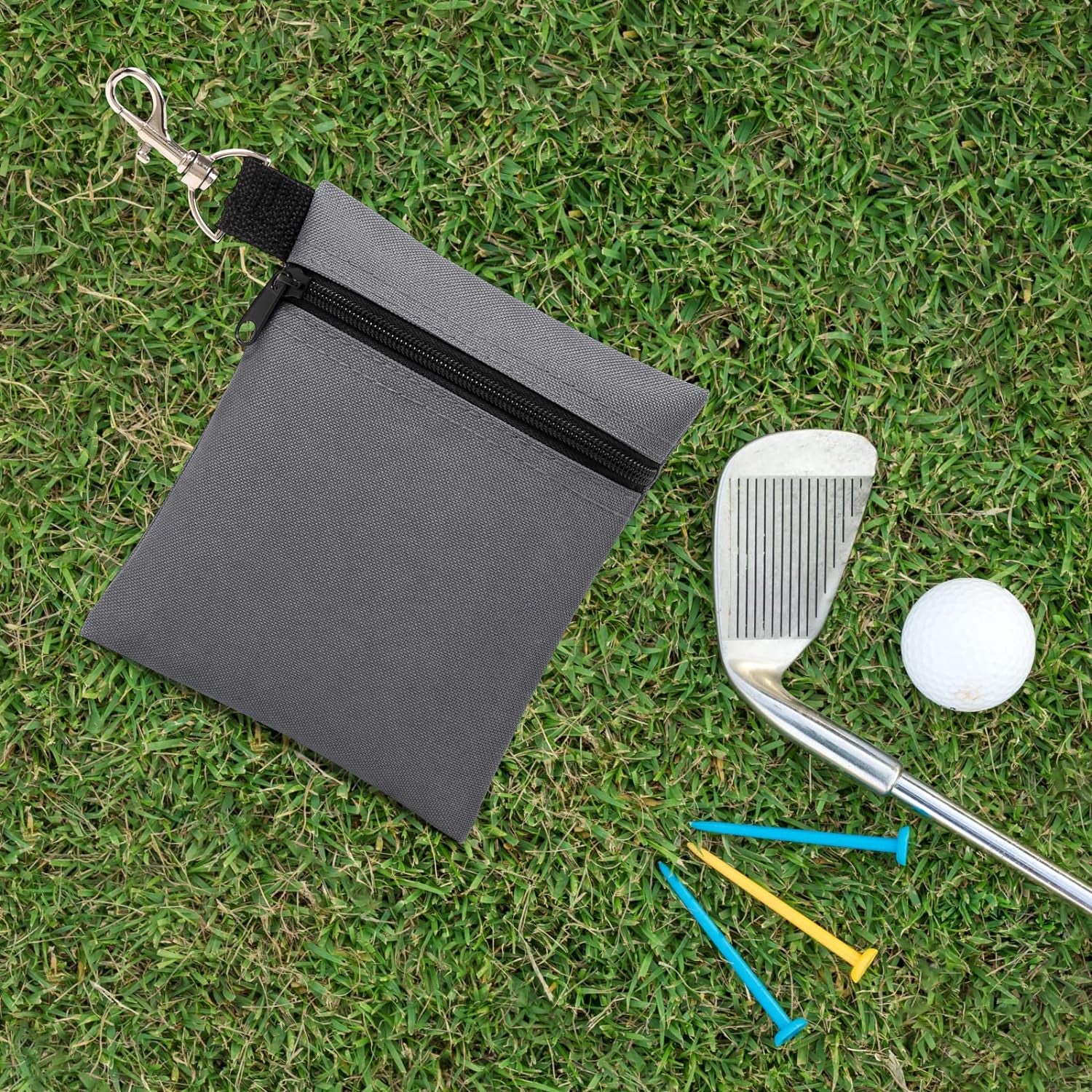 Golf Tee Pouch, 5.62 X 6.87 Inch Professional Zipper Golf Tee/Ball Pouch Bag with Metal Lobster Claw Clip