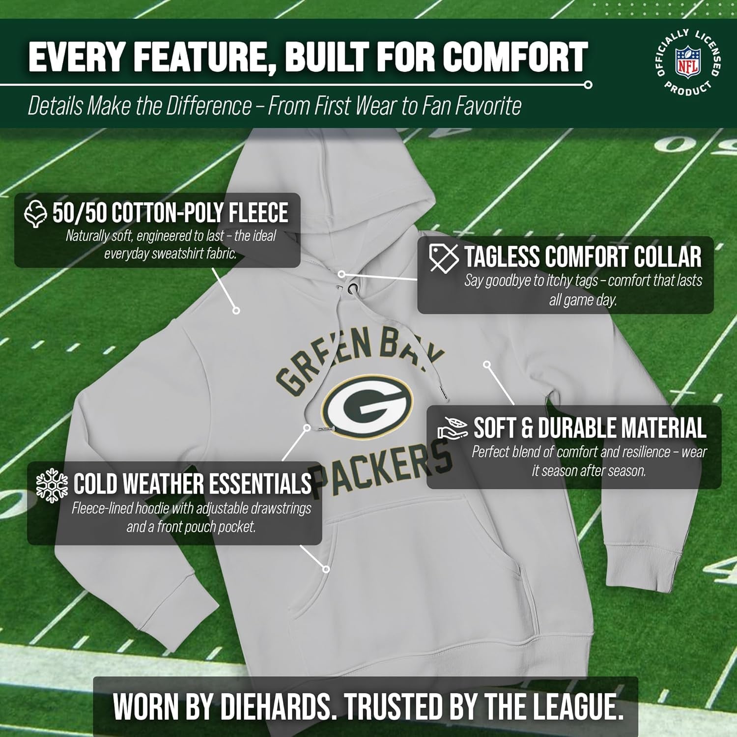 NFL Gameday Hoodie - Officially Licensed Football Hooded Sweatshirt - Cotton Blend Fleece - Men Women Adult