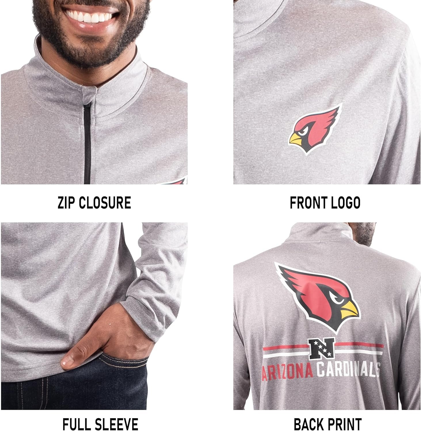 Men'S NFL Official Super Soft Quarter Zip Long Sleeve T-Shirt
