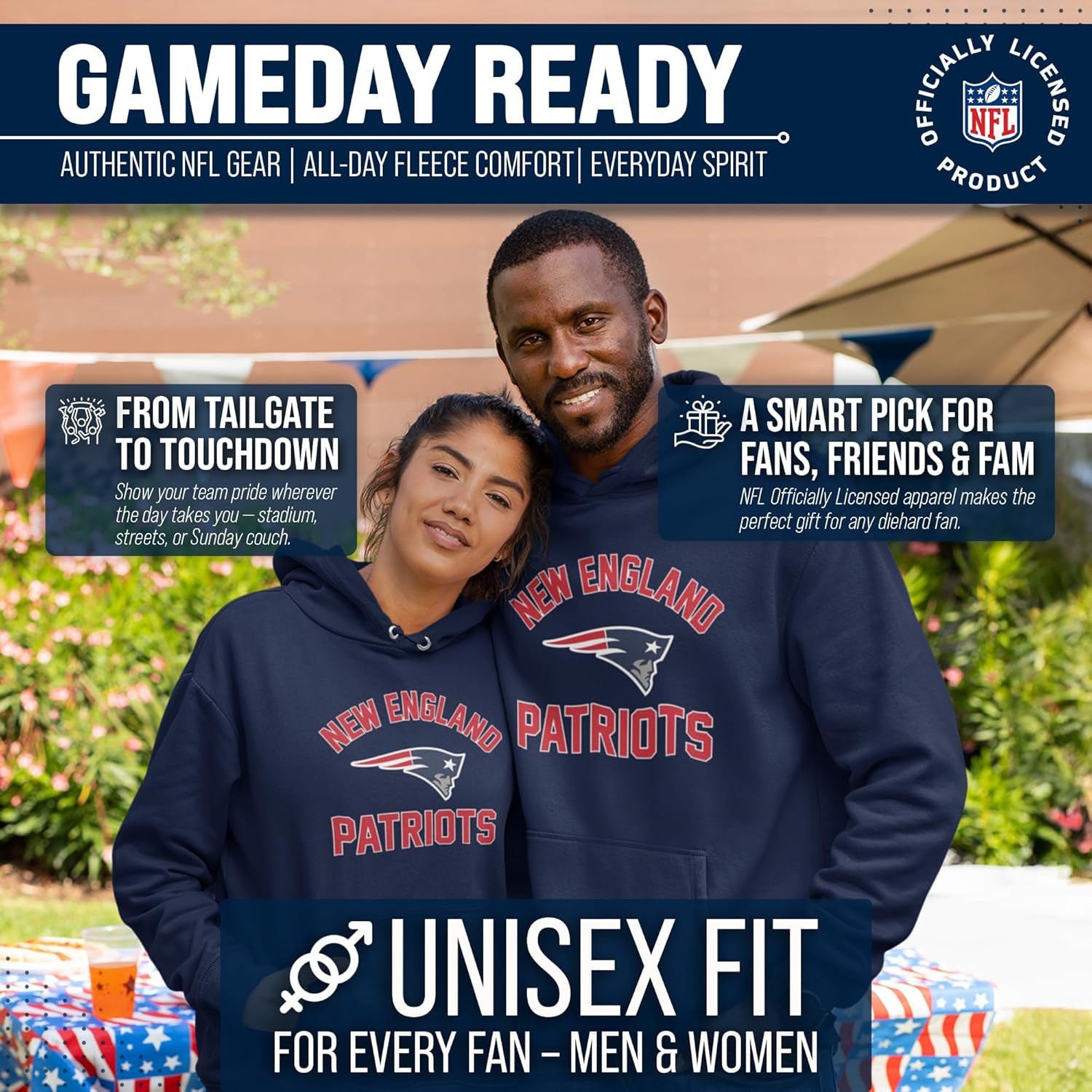 NFL Gameday Hoodie - Officially Licensed Football Hooded Sweatshirt - Cotton Blend Fleece - Men Women Adult